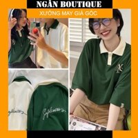 Áo Thun Polo Form Rộng ATYS 2 Màu Xanh Lá/ Kem Chất Thun Cotton Nam Nữ Unisex - Ngân