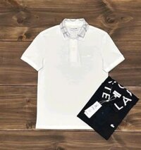 Áo Thun Polo Lacoste Men's Màu Trắng Regular Fit Mẫu Mới Polyester Cổ Phối Chữ To