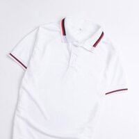 Áo thun polo màu trắng bo sọc cổ 2 ya cao cấp - La'house Uniform