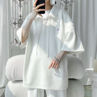 Áo Thun polo Màu Trắng Dáng Rộng Thời Trang Hàn Quốc Dành Cho Nam Nữ áo thun có cổ nam polo unisex