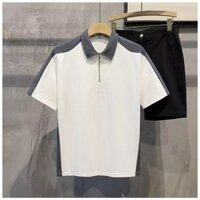 Áo Thun Polo Mùa Hè Tay Cộc Có Khóa Kéo Nửa Cổ 4 Màu Sắc Tương Phản Phong Cách Hàn Quốc Cho Nam Giới Size M-3XL