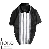 Áo thun polo nam, áo thun cá sấu phối sọc đứng thời trang nam HOKO