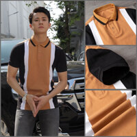 Áo thun Polo nam Nâu tay Màu cổ bẻ, Áo phông có cổ vải Cotton phối màu trẻ trung