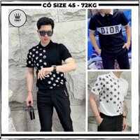 Áo thun polo nam ngắn tay form ôm body vải cotton kháng khuẩn in hoạ tiết chấm basic mặc ở nhà mầu đen trắng
