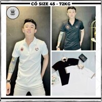 Áo thun polo nam ngắn tay vải cotton kháng khuẩn in hoạ tiết thêu form ôm body mầu đen trắng basic dễ mặc