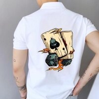 ÁO THUN POLO NAM NỮ CỔ TRỤ HỌA TIẾT LÁ BÀI XANH CỰC CHẤT