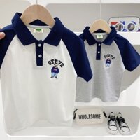 Ao thun Polo ngắn tay chat cotton, họa tiết thêu cho bé trai