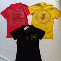 Áo Thun Polo Nữ Cổ Sơ Mi Đính Đá Ở Ngực Và Lưng