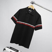 Áo thun polo phối sọc ngang đỏ bigsize nam tới 130kg - ĐEN,4XL