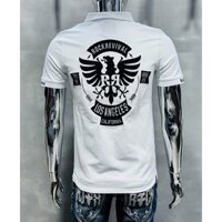 Áo Thun Polo Rock Màu Trắng Full Thêu Đen_RR108