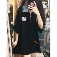 Áo Thun polo Tay Ngắn Có Khóa Kéo In Hình Hello Kitty Thời Trang Hàn Quốc 2023 Dễ Phối Đồ Cho Nữ