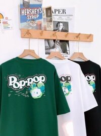 Áo Thun POPPOP WORLD TEE WHITE, Áo Thun In Chữ Nổi POPPOP Form Rộng Unisex Trẻ Trung Năng Động, áo thun cặp đôi local - xanh - M