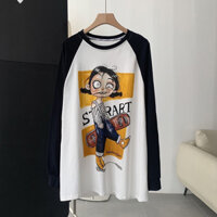 Áo thun raglan dài tay form rộng in hình hot trend