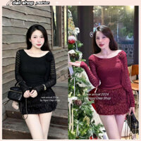 Áo thun ren form dáng ôm dài tay cổ rộng phối hoa điểm nhấn nổi bật thời trang thu đông hottrend