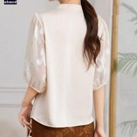 Áo thun ren hoa AHMED, lưới trong suốt Áo sơ mi hoa ngọt ngào, Áo sơ mi nữ tay ngắn cổ chữ V mỏng thời trang