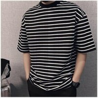 Áo thun sọc ngang cổ bo unisex - màu Đỏ Đen