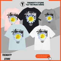 Áo thun Stussy phối hình in bông hoa basic, áo thun stussy form rộng tay lỡ cực đẹp, Áo Phông Unisex Nam Nữ M81 TRENDITY