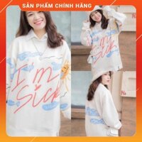 Áo Thun  Sweater Nỉ Nữ Trắng Sky IM SICK 61kg - Dài Tay Dáng Rộng G0101 AMI1