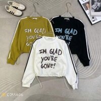 Áo thun sweater nữ cổ tròn tay dài pha sọc in chữ IM GLAD hàng Quảng Châu mùa thu đông form vừa người 255606