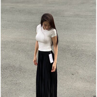 Áo thun tăm croptop cổ tròn ngắn tay , Áo thun nữ ôm body phong cách đơn giản SHINI