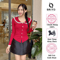 Áo Thun Tăm Nữ Dài Tay Phối Viền Cổ Ren Tôn Dáng Xinh Xắn BRIYO TD37