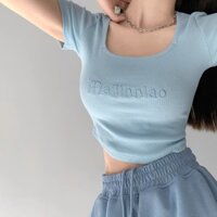 Áo thun tăm trơn ngắn tay cổ cao , cổ tròn , áo croptop basic tay ngắn ôm sát body