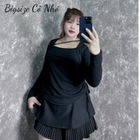 Áo thun tay dài Bigsize Nữ vải gân tăm co giãn rút eo chéo dây cách điệu thời trang big size G207