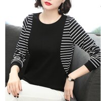 Áo Thun Tay Dài Cánh Dơi Họa Tiết Kẻ Sọc Plus Size Cho Phụ Nữ Trung Niên