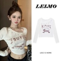 Áo Thun Tay Dài Cổ Chéo Đính Hạt Thời Trang Dành Cho Nữ