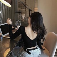 Áo Thun Tay Dài Cổ Chữ v Khoét Sâu Hở Lưng Quyến Rũ