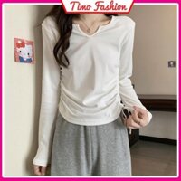 Áo thun tay dài cổ giọt lệ dây rút hai bên tôn dáng dễ phối đồ màu trơn AOT536