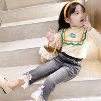 áo thun tay dài cổ lọ bèo xanh phong cách Hàn Quốc cho bé gái