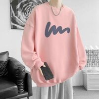 Áo thun tay dài cổ tròn unisex nam nữ,Áo sweater nỉ form rộng thích hợp mặc cặp thời trang thu đông phong cách Hàn - Hồng - L duoi 65kg
