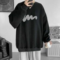 Áo thun tay dài cổ tròn unisex nam nữ,Áo sweater nỉ form rộng thích hợp mặc cặp thời trang thu đông phong cách Hàn - Đen - L duoi 65kg