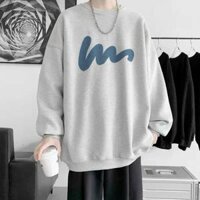 Áo thun tay dài cổ tròn unisex nam nữ,Áo sweater nỉ form rộng thích hợp mặc cặp thời trang thu đông phong cách Hàn - Xám - L duoi 65kg