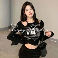 Áo Thun Tay Dài Dáng Ôm Hở Vai Quyến Rũ Cho Nữ