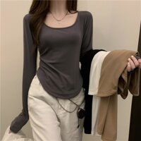 Áo thun tay dài dáng ôm thiết kế bất đối xứng thời trang cho nữ
