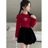 Áo thun tay dài đính hạt hình nơ nổi bật cho bé gái A296 [FORM NHỎ HƠN 2 SIZE]