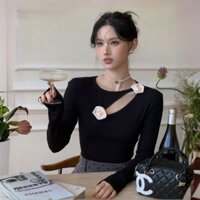 Áo thun tay dài đính hoa hồng Rosé Top