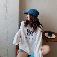 Áo Thun Tay Dài Form Rộng UNISEX Nam Nữ In Bướm Xinh Basic - TRẮNG