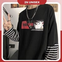 Áo thun tay dài form rộng unisex - Áo phông dài tay nam nữ oversize conan - đen