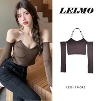 Áo Thun Tay Dài Hở Vai Dáng Ôm Phong Cách Mới Dành Cho Bạn Nữ