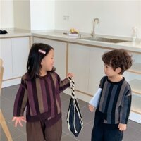 Áo Thun Tay Dài Họa Tiết Sọc Dọc Bằng cotton Lanh Dành Cho Bé Trai Bé Gái irreg