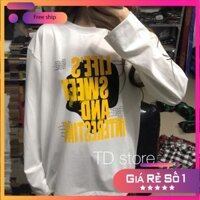 Áo Thun Tay Dài Màu Trắng In Life Is Sweet Siêu Hot