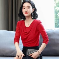 Áo Thun Tay Dài Mỏng Nhẹ Màu Đen / Xanh Lá / Tím / Đỏ Thời Trang Cho Nữ Size M-4xl