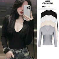 Áo thun tay dài nữ chất Cotton dày dặn ôm body cổ tim V fil ngực Có xỏ ngón, mặt vải co giãn đa chiều mềm hàng thiết kế.