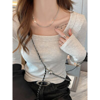 Áo thun tay dài nữ dáng ôm body màu trơn, áo croptop phong cách mới xuân thu