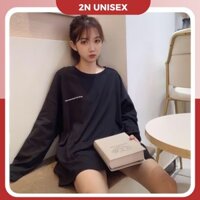 Áo thun tay dài nữ form rộng - phông dài tay oversize thêu chữ xẻ tà - 2N Unisex - đen