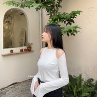Áo thun tay dài nữ LUVISI khoét hở vai , áo thun nữ croptop ống tay xẻ loe, form ôm body phong cách Hàn Quốc AO014