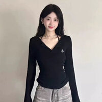 Áo Thun Tay Dài Ôm Body Nữ Cổ Chữ V Tay Trơn Basic